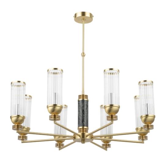 luxus elegantne artdeco velkorozmerny luster priehladna rebrovana sklenena lampa s mramorovou vlozkou matne zlato.jpg